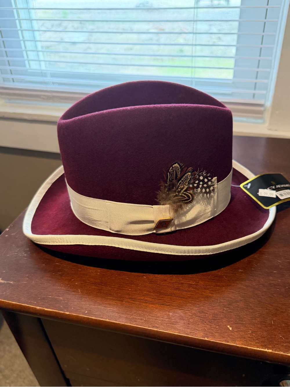 Stacy Adams "Elias" Wool Felt Homburg Hat - Burgundy & Cream - Size Small (NWT)